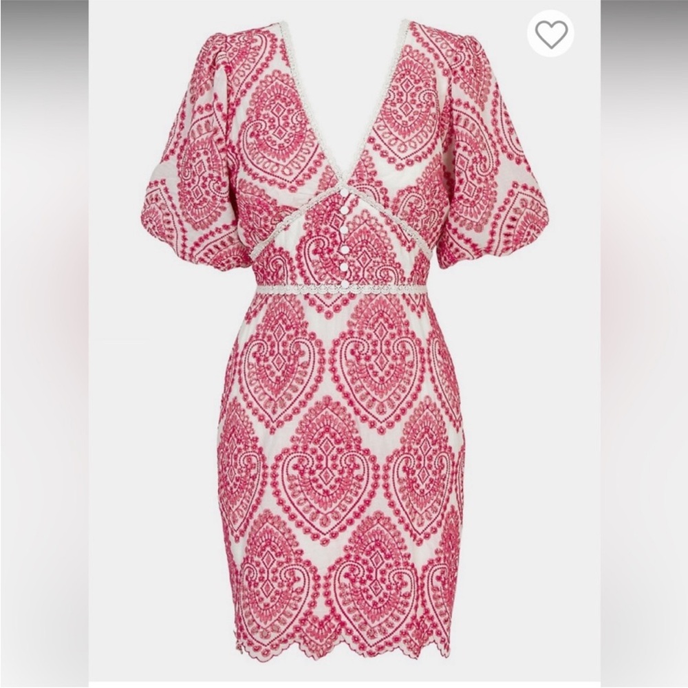Adelyn Rae Cotton Mini Dress White and Pink Embroidered Bohemian Romantic Sz M